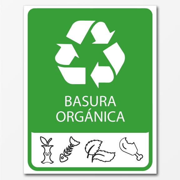 Señal informativa: "Basura orgánica", en verde y blanco. Plástico estireno calibre 40, ideal para interiores y exteriores, medidas: 25 x 20 cm. Señalamiento, Cartel, Letrero cuadrado, Señalización.