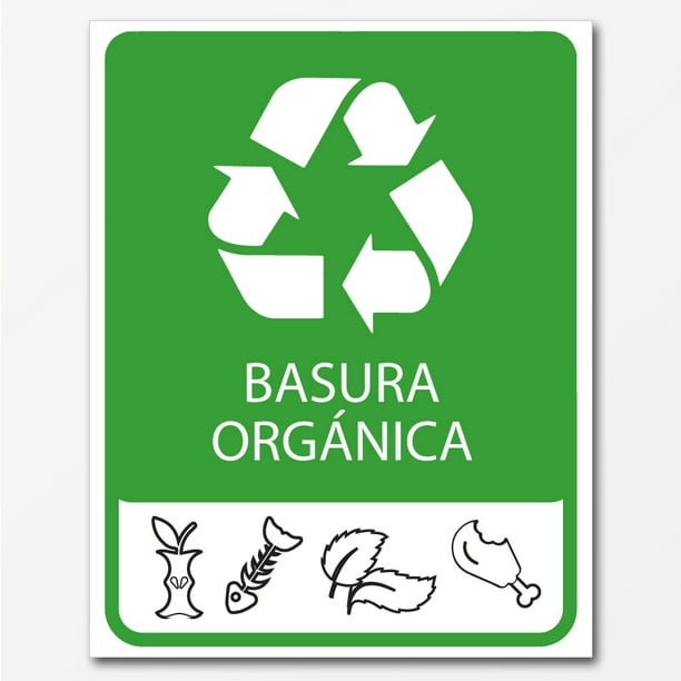 Señal informativa: "Basura orgánica", en verde y blanco. Plástico estireno calibre 40, ideal para interiores y exteriores, medidas: 25 x 20 cm. Señalamiento, Cartel, Letrero cuadrado, Señalización.