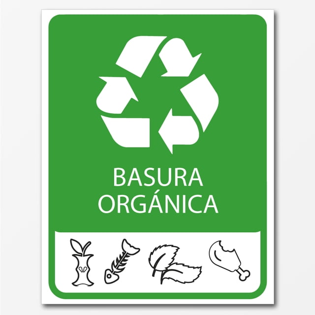 Señal informativa: "Basura orgánica", en verde y blanco. Plástico estireno calibre 40, ideal para interiores y exteriores, medidas: 25 x 20 cm. Señalamiento, Cartel, Letrero cuadrado, Señalización.