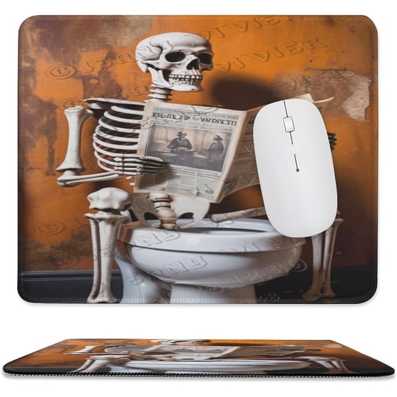 Skeleton Reading Newspaper Printed Mouse Pad,Funny Mouse Pad with Stitched Edge Rubber Base with Non-Slip,Mouse Pad for Computers,Laptop, 10"x12"