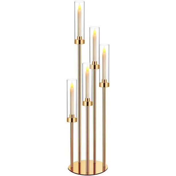 1 juego de centros de mesa de 35 pulgadas para velas doradas para mesas, candelabros, centros de mesa de boda, decoración de mesa, visualización acrílica para velas LED de 0.9 pulgadas