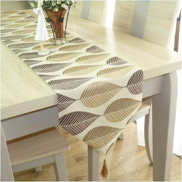 IGUOHAO Modern Table Runners 82 Inches Long, Cotton Linen Table Runner  14x82 inch Minimalist Modern Leaves Pattern - Table Runners for Weddings