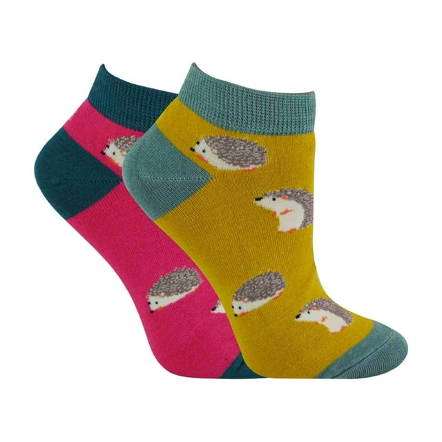 2 Pairs Ladies Bamboo Trainer Socks | Miss Sparrow | Breathable Novelty Animal Patterns Socks