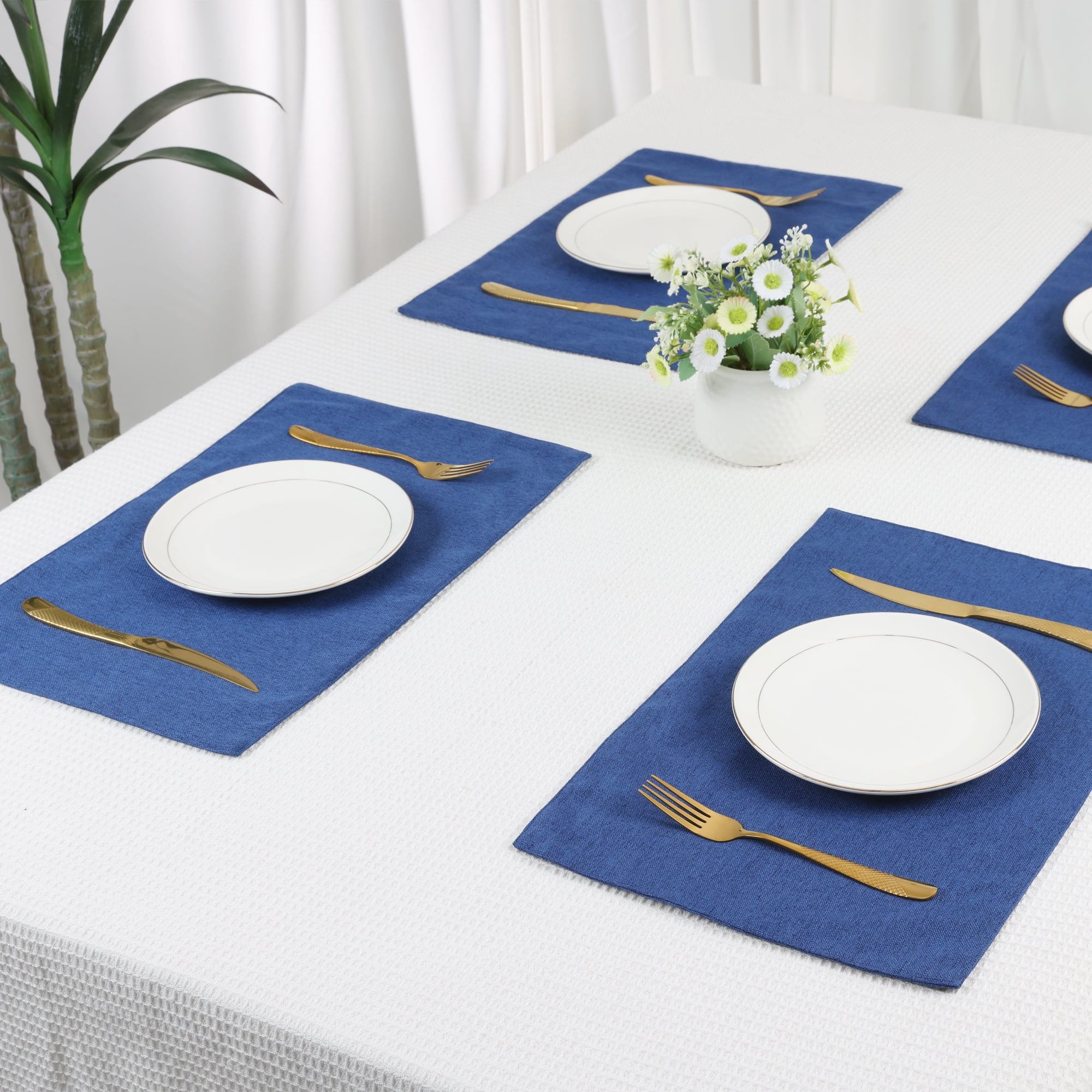 Unique Bargains Table Placemats 6 Pcs Polyester Placemats for Dining Table Decor Blue 18"x12"