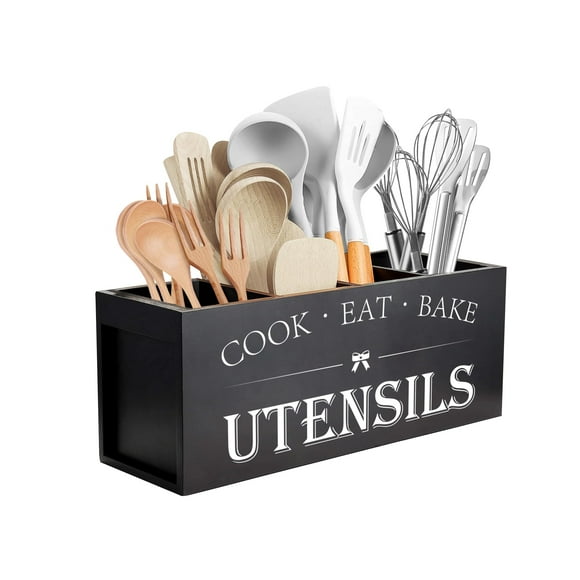 Soporte para utensilios de cocina Suli extra grande de madera negro