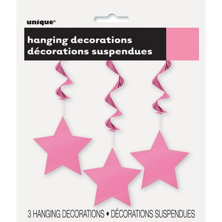 Star Hanging Decorations, 26 in, Hot Pink, 3ct