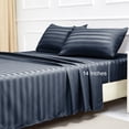 thumbnail image 3 of Jessy Home 4-Piece Satin Stripe Sheet Set, Silky Soft 100% Polyester Bedding, 14-Inch Deep Pocket, Full/Queen, Navy Blue, 3 of 9