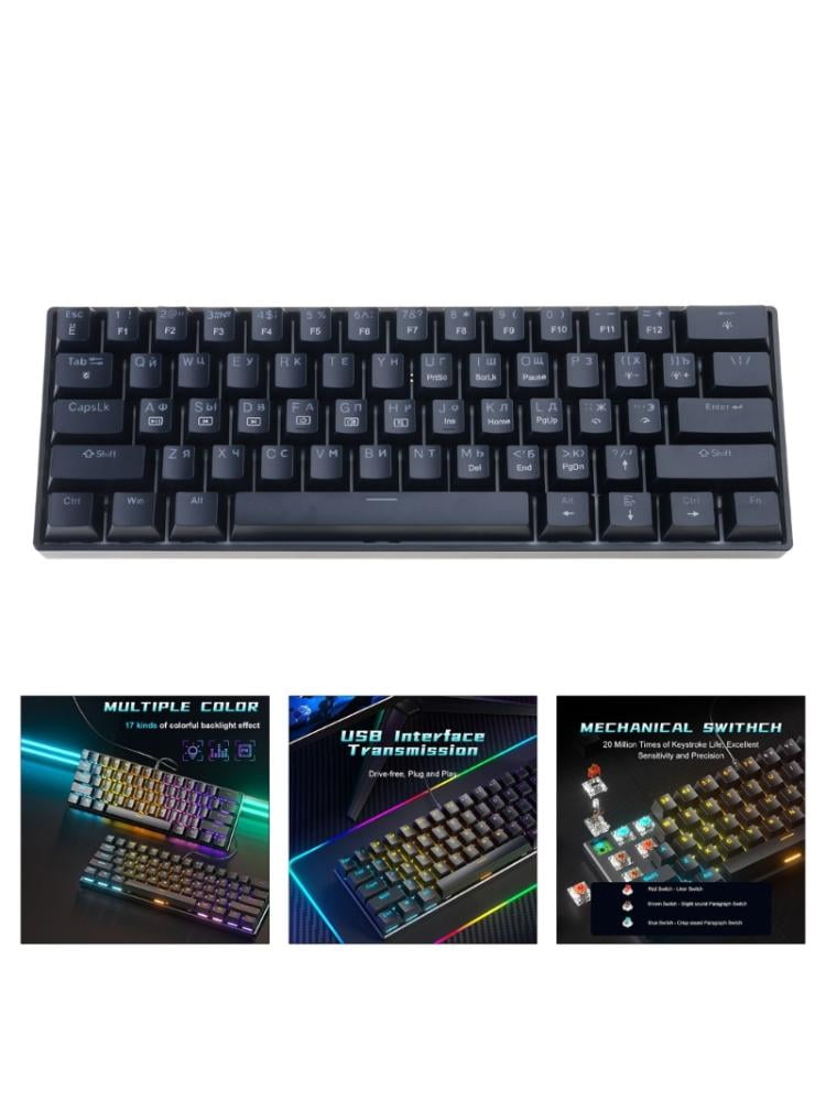 Mechanical Gaming Keyboard with LED Backlit Keyboard 61 Key Corded Computer Keyboard for Laptop PC Gamer Office Work