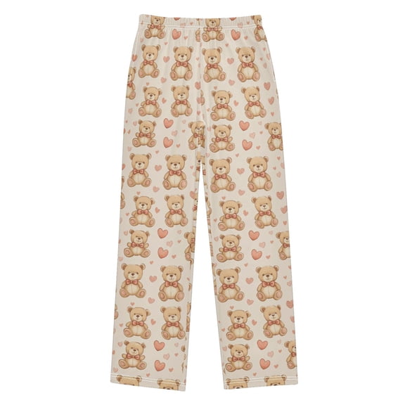 Wobogo Brown Heart Teddy Bear Long Pajama Pants Bottoms Soft Sleepwear with Pockets