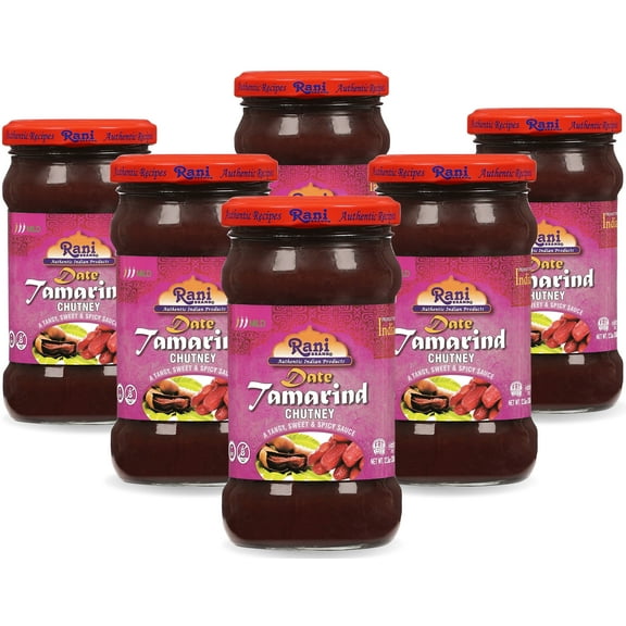Rani Dates & Tamarind (Imli) Chutney 11.5oz (325g) Glass Jar, Ready to eat, Vegan, Pack of 5 1 FREE ~ Gluten Free | NON-GMO | Kosher | No Colors | Indian Origin