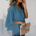 thumbnail image 3 of Palato Womens Plus Size Tops,Women's Casual Draped V-neck Flared Sleeve Loose Shirt Top, 3 of 8