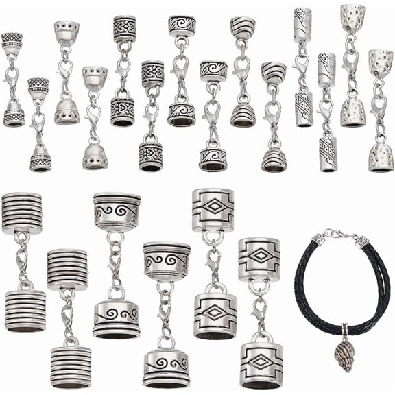 10 Styles Leather Cord End Caps 20 Sets Silver Cord End Caps with Lobster Clasp Connector Tibetan Style Leather Cord End Crimps for DIY Crafts Bracelet Necklace Jewelry Making Silver DIY