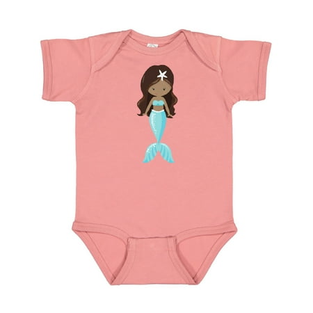 

Inktastic African American Mermaid Brown Hair Blue Tail Gift Baby Girl Bodysuit