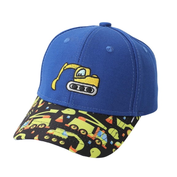 Krdevn Kids Excavator Embroidery Baseball Cap Full Construction Vehicle Print Brim UPF50 Adjustable Curved Brim Boys Outdoor Sun Hat Size:2-8 Years