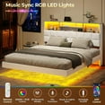 thumbnail image 2 of Floating Bed Frame Queen Size with Headboard and Storage, Upholstered Queen Platform Bed Frame with USB & Type C Charging Station and LED Lights, Hidden Storage, No Box Spring Needed, White, 2 of 5