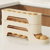 3-Tier Sliding Egg Storage Rack | Refrigerator Door Organizer | Transparent Rolling Egg Dispenser | Space Saving Automatic Egg Tray | Kitchen Oval Egg Holder