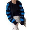 thumbnail image 3 of Women'S Color Block Striped Sweater Long Sleeve Cardigan Button Down V Neck Knit Top Fashion Knitwear Peacock Blue L, 3 of 10