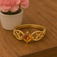 thumbnail image 4 of Mooneye 5mm Square Citrine 925 Sterling Silver Gold Vermeil Celtic Women Valentines Day Gift Ring, 4 of 8