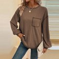 thumbnail image 4 of qolati Long Sleeve Shirts for Women Oversized Casual Solid Crewneck Knitted Sweatshirt 2024 Fall Loose Fit Pullover Shirts Tops, 4 of 6