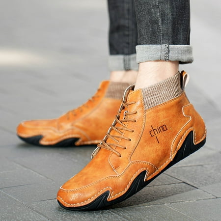 

Cathalem Mens Shoes High Top Elastic Band Sport Shoes Fashion Casual Shoes Plus Size Ankle Boots Plush Sneaker Slippers for Men Brown 12.5