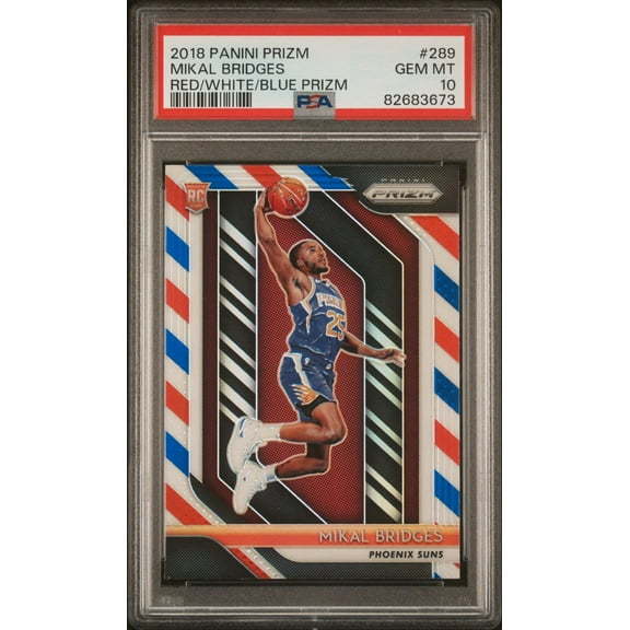 Graded 2018 Panini Prizm Mikal Bridges #289 Red/White/Blue Prizm Rookie RC Basketball Card PSA 10 Gem Mint