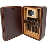 Prestige Import Group Manhattan XL Travel Cigar Humidor Case Set (Hygrometer, Ashtry, Cutter, Lighter, Humidifier) - Brown