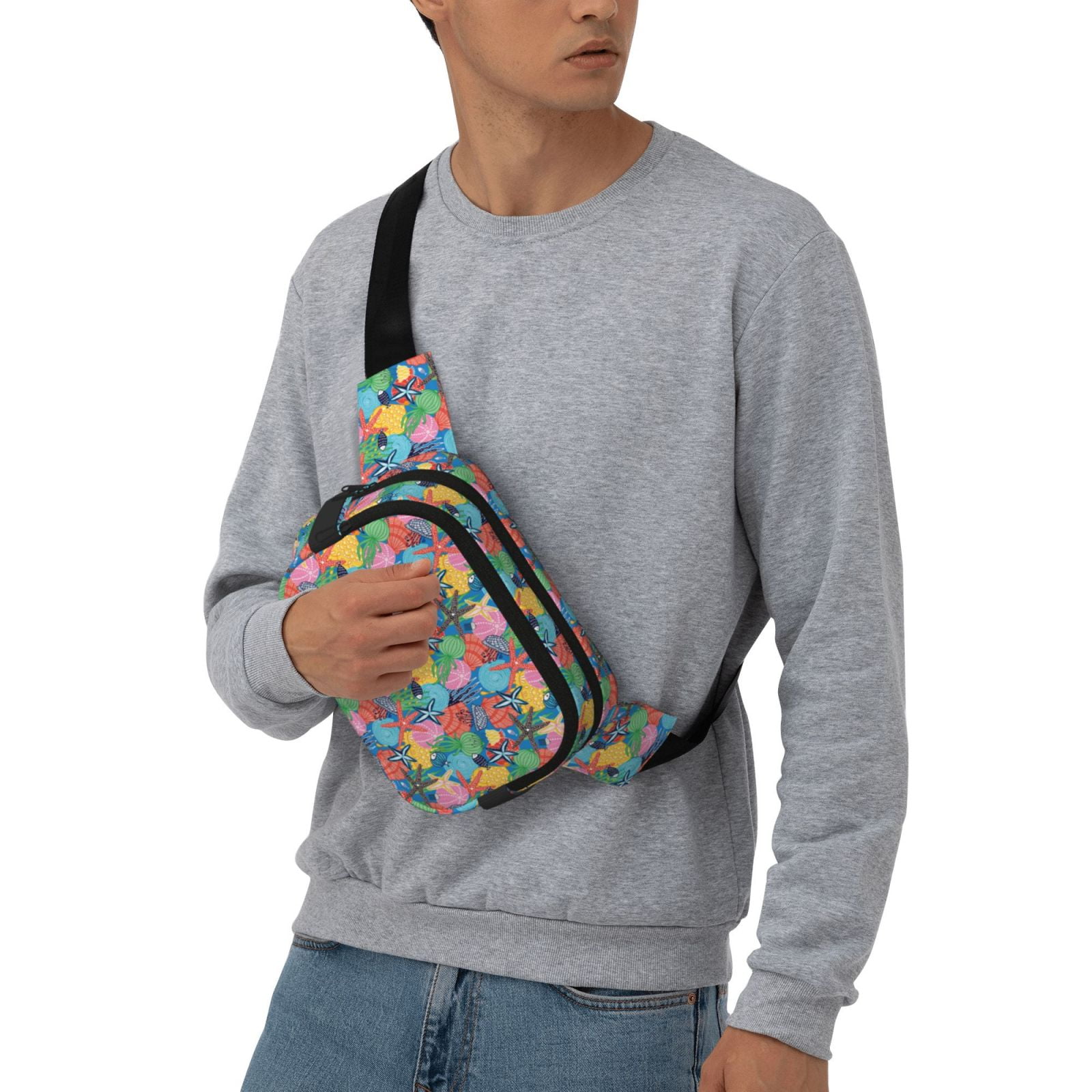 Picia Starfish And Algae Print Square Double-Layer Waist Bag Mini Adjustable Waist Belt Bag Exercise Running Travel Hiking