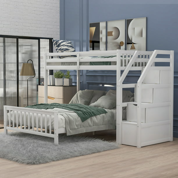 Euroco Wood Twin Loft Bed With Full, Twin Loft Bed With Storage Steps