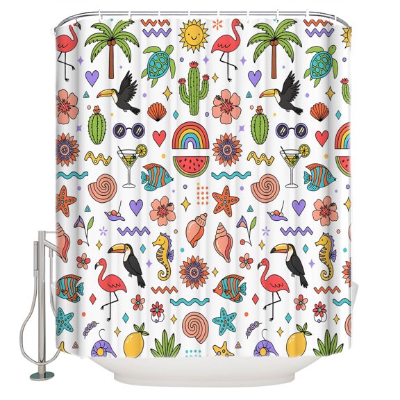 Colorful Seaside Bathroom Shower Curtains with 12 Hooks Polyester Waterproof Shower Curtain for Stalls and Bathtubs Palm Trees Nautical Coastal Decorative Bathroom Privacy Curtain 36x72 Inches