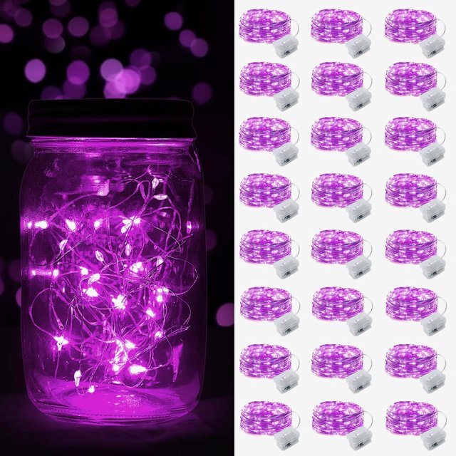 czcpp-24 Pack LED Fairy Lights Battery Operated String Lights Waterproof Silver Wire, 7 ft 20 LED Firefly Starry Moon Lights Mason Jar Lights for Valentine's Day Wedding Party Bedroom Christmas Pink