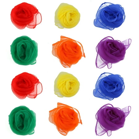 12pcs Hemmed Square Juggling Dance Scarves (Assorted Color)