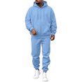 thumbnail image 3 of Men's Tracksuit 2 Piece Casual Long Sleeve Full-Zip Fleece Hoodie Sweatshirt pocket and pants Sweatsuits Fall Winter Fashion Lightweight Jogging Outfitsfor Sky Blue S, 3 of 8