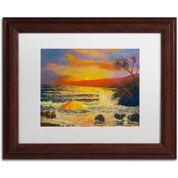 Trademark Fine Art "Maui Sunset" Canvas Art by Manor Shadian, White Matte, Wood Frame
