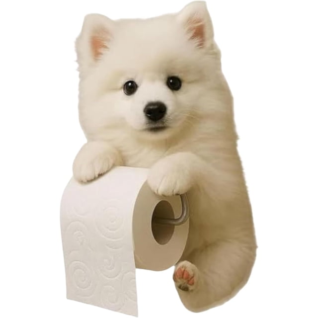 Porte-papier Hygiénique pour Chien, Porte-Rouleau de Toilette en Résine 3D pour Chiot, Organisateur Réaliste de Serviettes pour Rouleaux Standard, Mignon Distributeur de Mouchoirs Mural en Samoyède avec Étagère de Rangement, pour Déco de Cuisine et Salle de Bain