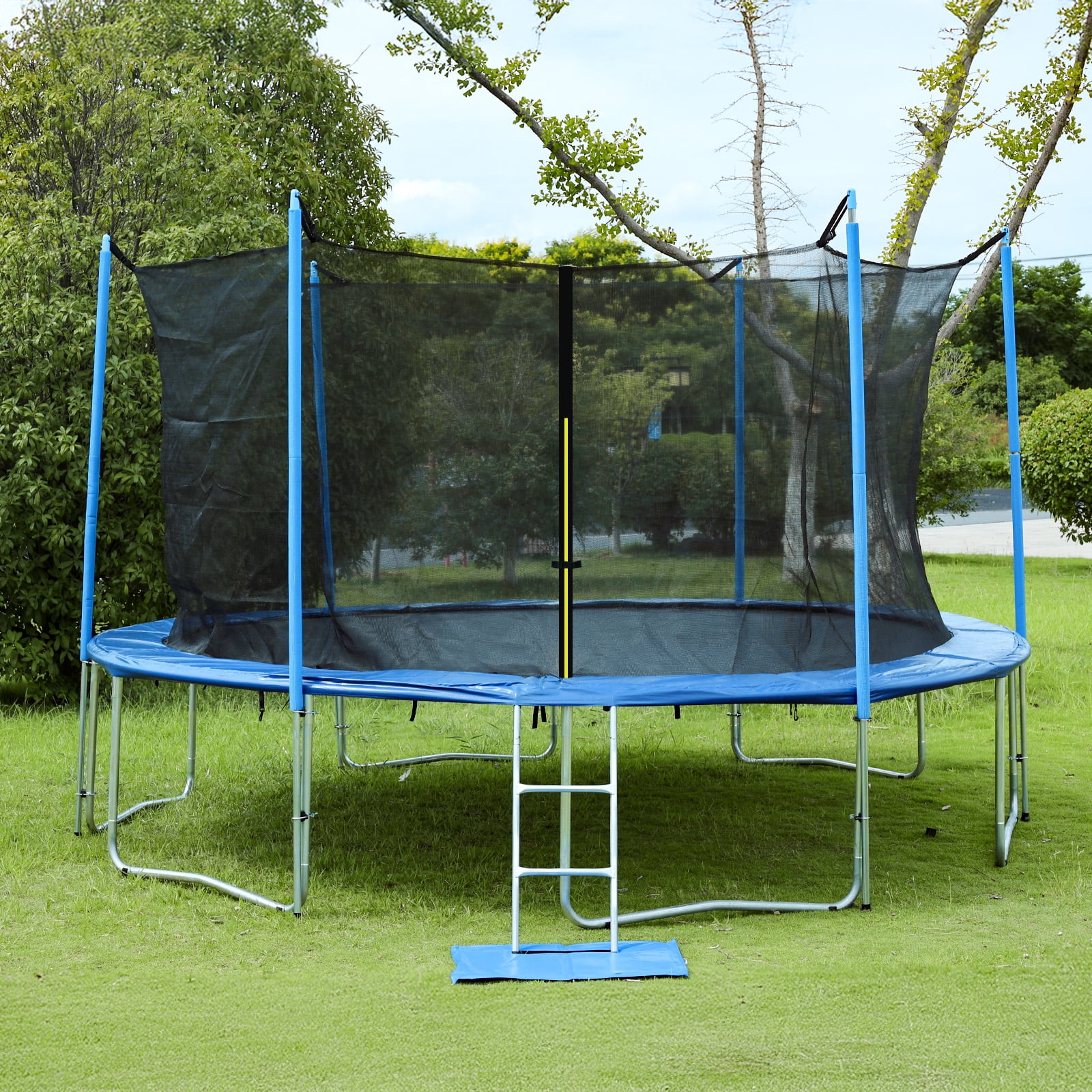Aoodor 15FT Outdoor Trampoline, Recreational Trampoline with Enclosure Inner-Safety Net and Ladder for Kids