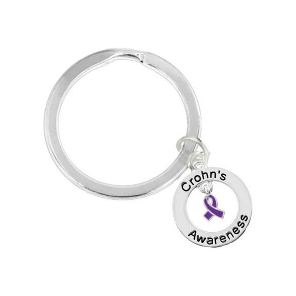 Crohn's Disease Purple Ribbon Awareness Circle Charm Split Style Keychains