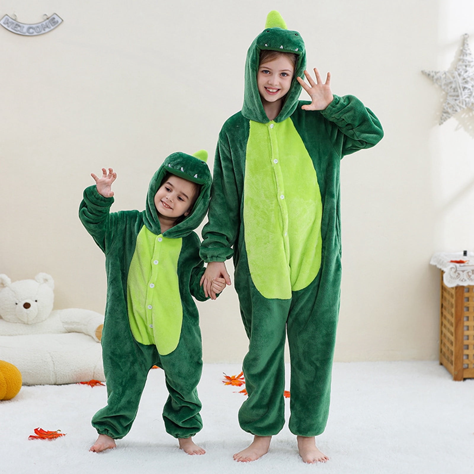 RMGVDSD Onesie Kids Animal Pajamas for Boys Girls Kids Warm Hooded Jumpsuit Pajamas Coat Children Sleepwear One-Piece Toddler Button Jumpsuits