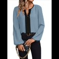 thumbnail image 2 of Blusas Elegantes e Informales para Mujer, con Cuello en V y Bloques de Color, para el Trabajo, de Larga, Ropa de Moda para Otoño Azul M, 2 of 9
