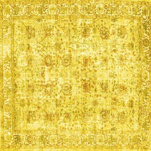 Ahgly Company Machine Washable Indoor Square Persian Yellow Traditional Area Rugs, 5' Square