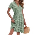 thumbnail image 5 of OutfitShow Women Summer Short Sleeve V Neck Floral Empire Waist Dress with Pockets, 5 of 7