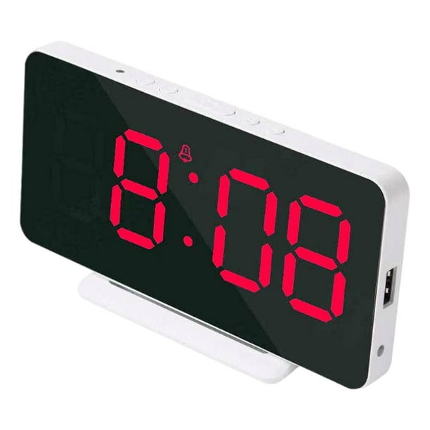 Reloj despertador digital moderno para escritorio o pared con temperatura, fecha, modo fin de semana y USB. Rojo