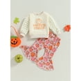 thumbnail image 2 of Wassery Toddler Baby Girls Halloween Outfits Set 6M 12M 18M 2T 3T 4T Infant 2Pcs Fall Winter Clothes Long Sleeve Letters Print Sweatshirt Pumpkin Print Flare Pants, 2 of 9