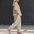 thumbnail image 4 of YABCSAZ Women's Cotton Linen 2 Piece Outfit V-Neck Top and Wide Leg Pants Set Casual Summer Matching Suit Lightweight Breathable Loose Fit Two Piece for Daily Wear Beige, Gifts for Women, 4 of 8