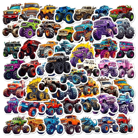 CCOCC 50 Pcs Monster Truck Themed Stickers Waterproof Self Adhesive Decals for Decorative Use Stickers Bulk