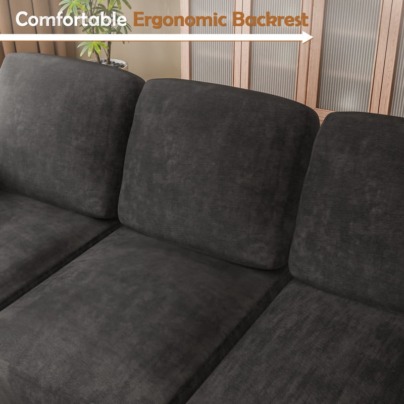 Lacoo 3 Seat Sectional Sofa L-Shaped Couch with Reversible Ottoman Convertible Cloud Couch for Living Room,Dark Gray
