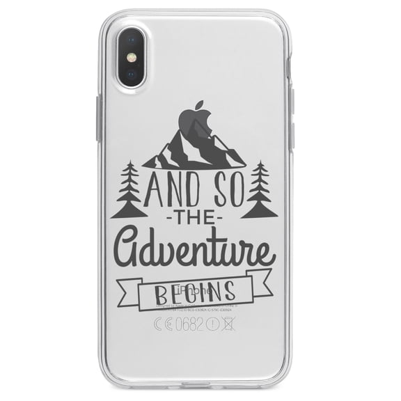 DistinctInk Clear Shockproof Hybrid Case for iPhone XS Max (6.5" Screen) - TPU Bumper Acrylic Back Tempered Glass Screen Protector - And so the Adventure Begins