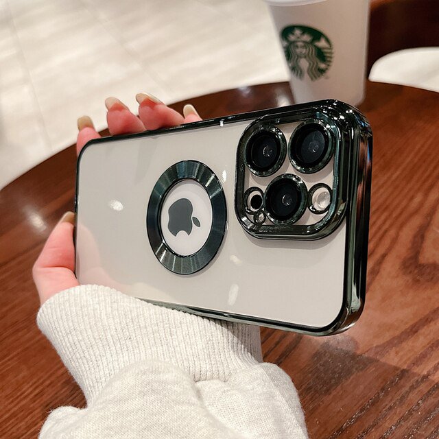 Funda transparente con orificio para logotipo de CD de lujo para iPhone 14 11 12 13 Pro Max XR XS X 7 8 Plus, funda protectora de silicona transparente para lentes Tan Jianjun unisex