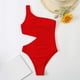 thumbnail image 2 of Gibobby Trajes de Baño Mujer Traje de baño de bikini con recorte en la cintura de un hombro sexy con volantes de color sólido para mujer(Rojo,M), 2 of 3