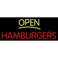 thumbnail image 1 of Yellow Open Red Hamburgers LED Neon Sign 10 x 24 - inches, Clear Edge Cut Acrylic Backing, with Dimmer - Bright and Premium built indoor LED Neon Sign for restaurant window and interior decor., 1 of 7