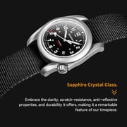 BODERRY Men's Watch Titanium Automatic Field Watch 40mm Military Watch Day Date Function 100M Waterproof with Nylon Strap Japanese Mechanical Movement